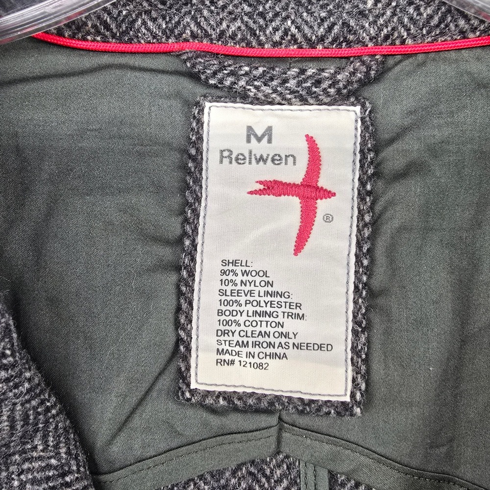 Relwen Size Medium Sweatshirt Trap Blazer Gray Herringbone Wool Jacket NEW - Picture 4 of 8